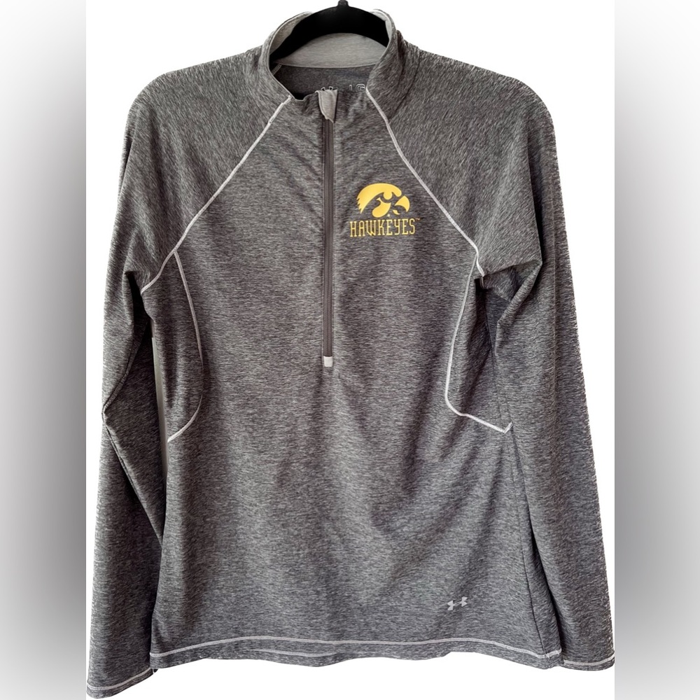 Under Armour Womens Iowa Hawkeyes Gray Pullover 1/4 Zip Jacket Size Large